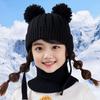 2 шт./набор Детская зимняя шапка и шарф Набор Декор плюшевым помпоном Однотонный Плюшевая подкладка Вязаная шапка Теплый комплект шарфа