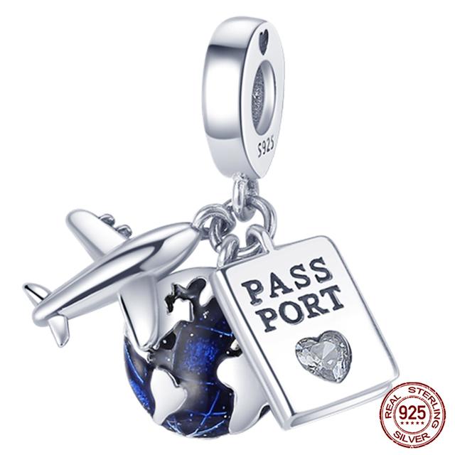 Подходит для модных оригинальных браслетов 925 пробы, серебро 925 пробы, серебро, синий, астронавт, самолет, подвески для путешествий, бусины, подвески для женщин, модные ювелирные изделия своими руками