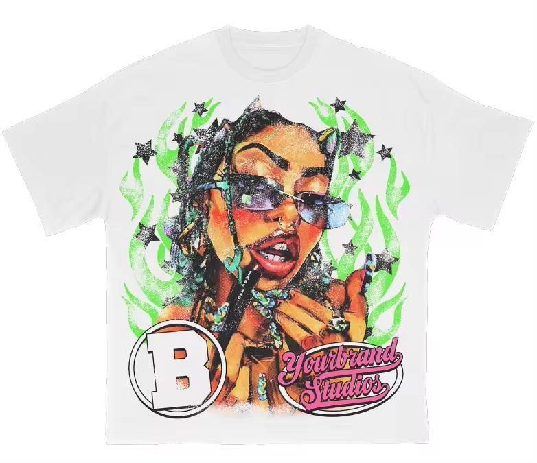 Custom Designer with Logo Your Own Brand Oversized Distressed Tee Camiseta 2D Screen Print Cropped T Shirt Men