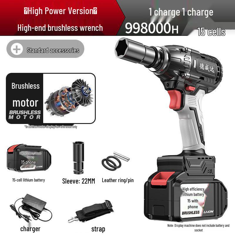 Powerful Brushless Electric Impact Wrench with Rechargeable Lithium Battery for Scaffolding, Carpentry, and Auto Repair
