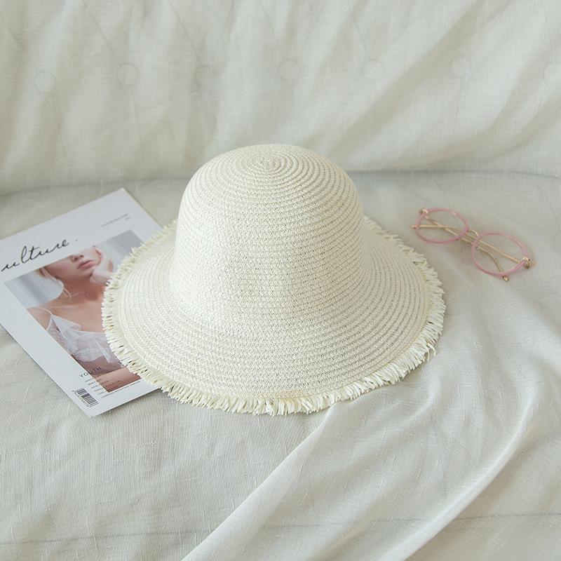 Women's Summer Flat Top Straw Hat , Wide Brim Sun Protection Beach Fisherman Hat, Breathable Hand-Woven For Seaside Photography