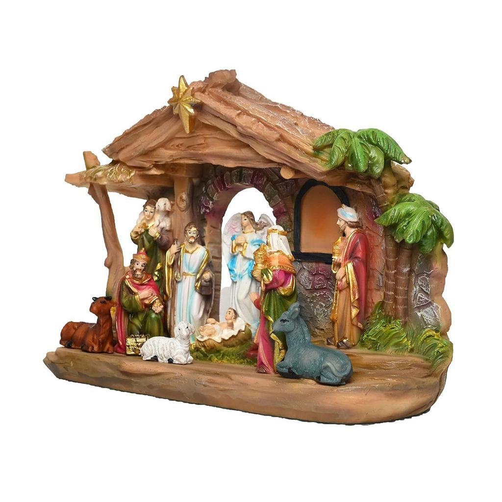 НОВЫЙ комплект для детской кроватки, идеальный для рождественского подарка | Декор (Пакет - Мария, Иосиф, Младенец Иисус, Ангел, 3 волхва, Пастух, 7 животных (6 в (Детская кроватка с набором)