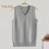 Женский вязаный жилет с V-образным вырезом без рукавов с ребристым краем однотонный жилет топы осень-зима свободный трикотаж