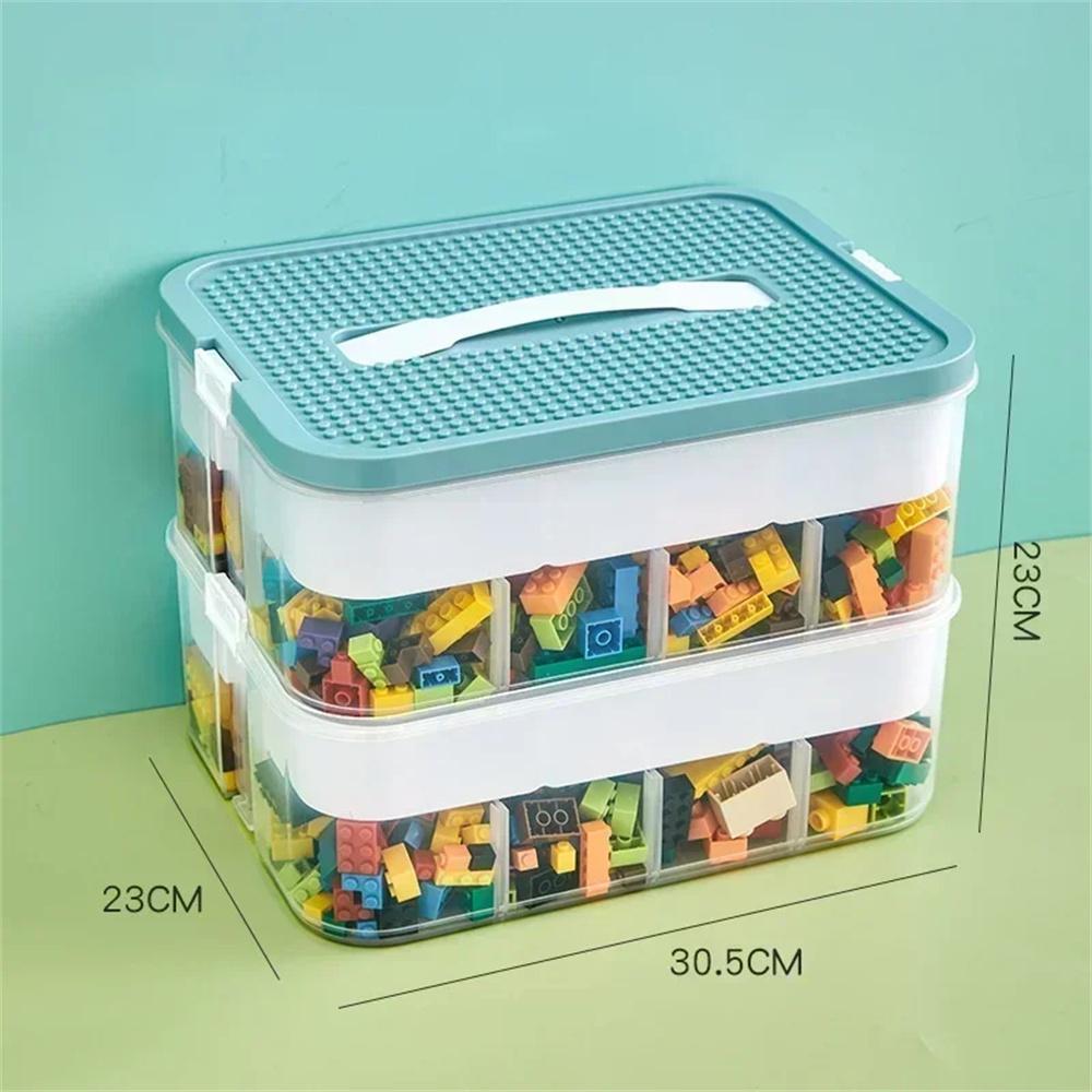 1/2 Layer Kids Building Block Storage Box Adjustable Lego Compatible Storage Box Whit Handle Transparent Toy Storage Box