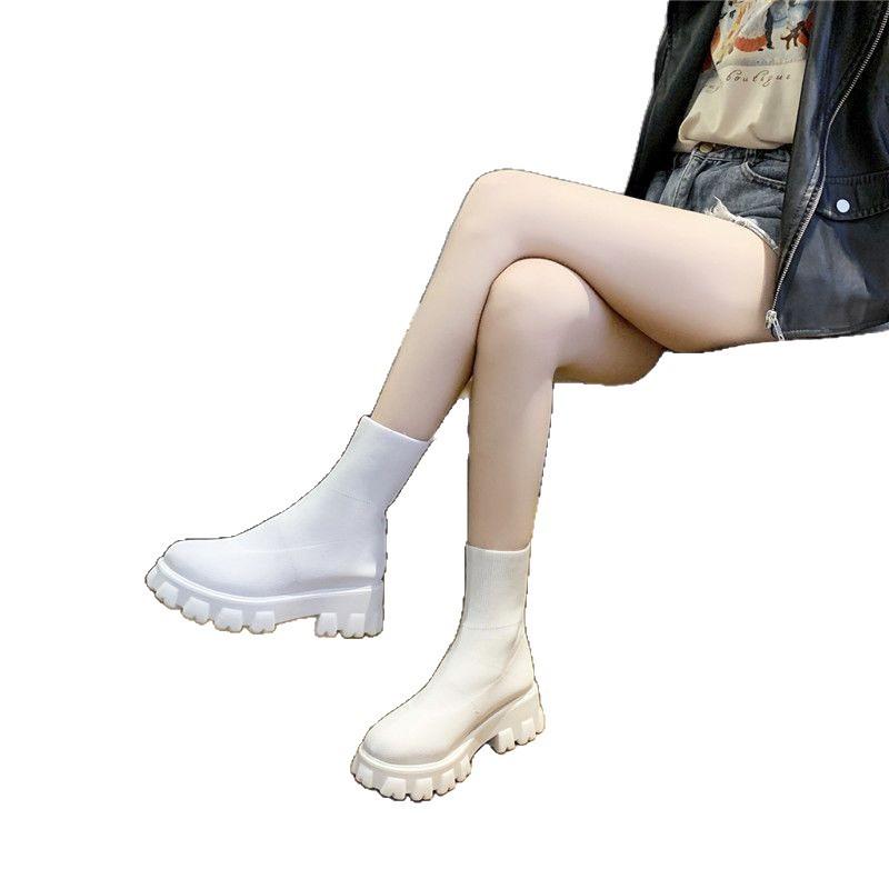 Размер 35-43, женская обувь большого размера, ботинки Мартина на платформе-маффин, женские 41, эластичные ботинки-носки, британский стиль, тонкие маленькие короткие ботинки 42