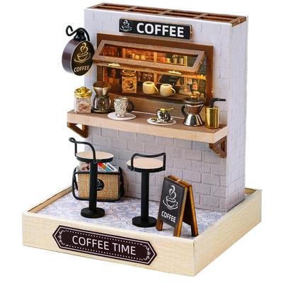 Набор для сборки миниатюрного кукольного домика Spilay Scale DIY Kit с подсветкой для начинающих Рождественский подарок Время Возраст 14+ 1/24 - День рождения, Праздник, (QT048) (Кофе