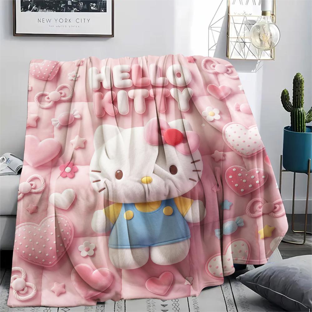 1 шт. Розовое фланелевое одеяло Hello Kitty с принтом, Высококачественное, Для всех сезонов, Декор для дома, Тепло и комфорт, Идеально для рождественских подарков