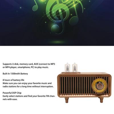 Винтажный радиодинамик Мини-деревянное FM-стереозвук Радио Винтажная имитация под дерево Портативный Bluetooth-динамик Портативный динамик
