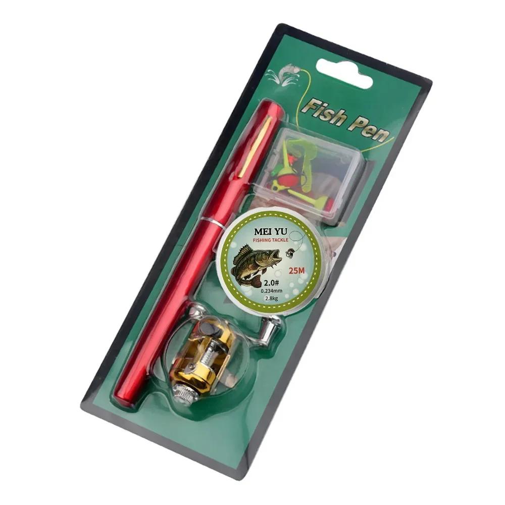 [Удочка+Катушка+Леска+Аксессуары] Портативная Карманная Телескопическая Удочка Катушка Полный Комплект Удилище в Форме Ручки 96 см Для Начинающих Рыбаков