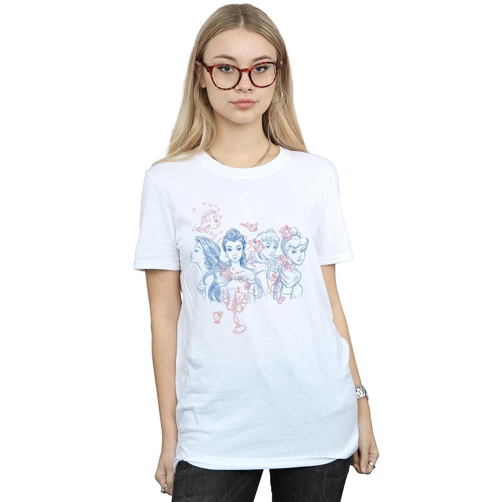 Disney Womens/Ladies Princess Sketch Cotton Boyfriend T-Shirt