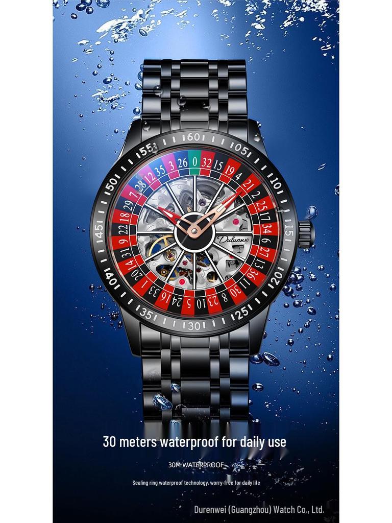 Популярные мужские автоматические часы-рулетка Durenway – Водонепроницаемые, Люминесцентные, Модные.