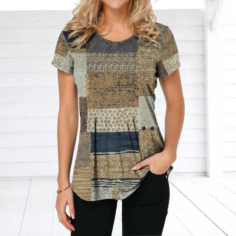 Женская футболка в стиле ретро, ​​футболки с клетчатым принтом, лоскутная одежда, блузка с круглым вырезом и короткими рукавами, женские топы большого размера, женская рубашка в стиле Харадзюку
