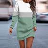 Women's Round Neck Striped Patchwork Printed Long Sleeve Hip Dress Sweatshirt Dresses