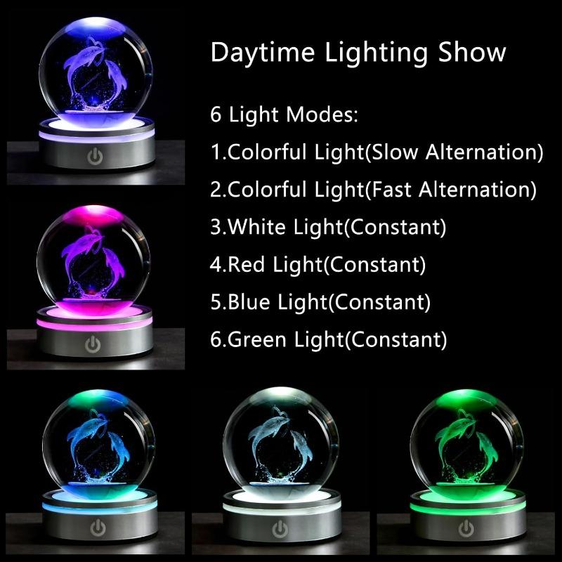 3D Лазерная гравировка Дельфин и Сердце Хрустальный шар Романтический Светодиодный ночник Фигурки морских животных Декор Стеклянная сфера Лампа Подарки