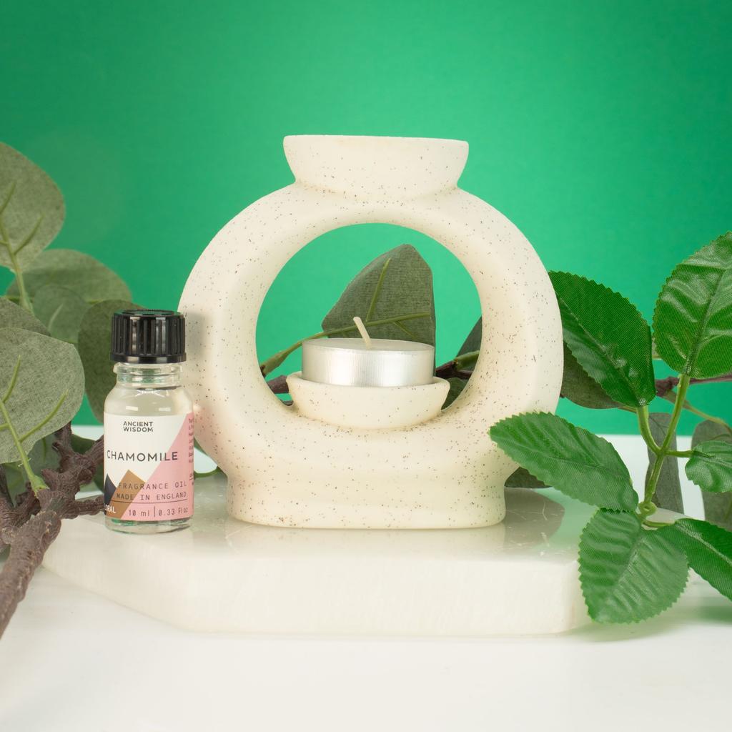 Ceramic Zen Oil Burner - Large Oval Pebble  - Speckled Off-White