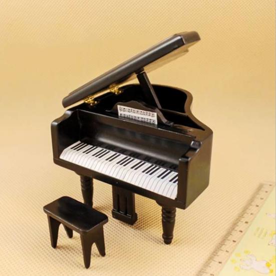 Мини-мебель для кукольного домика 1:12, пианино, красивое деревянное мини-треугольное пианино ручной работы с табуреткой для книжного шкафа