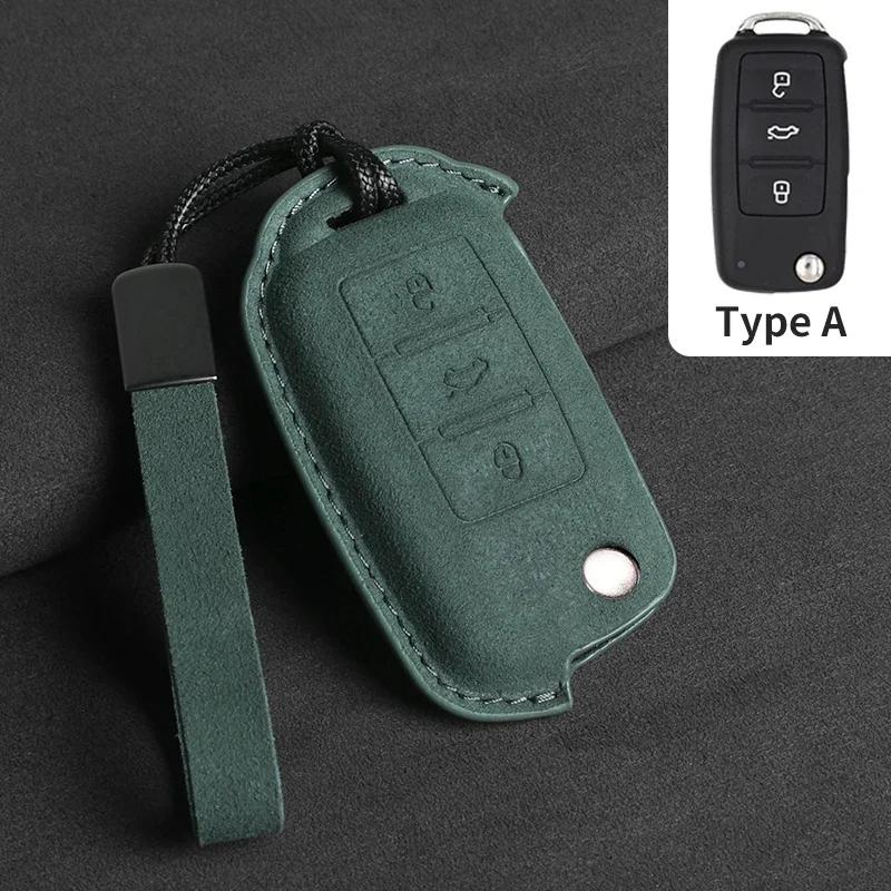 Suede Car Flip Key Case Cover Holder Keychain Shell for VW Golf 7 MK7 Tiguan MK2 for SEAT Ateca Leon FR 2 Ibiza for Skoda