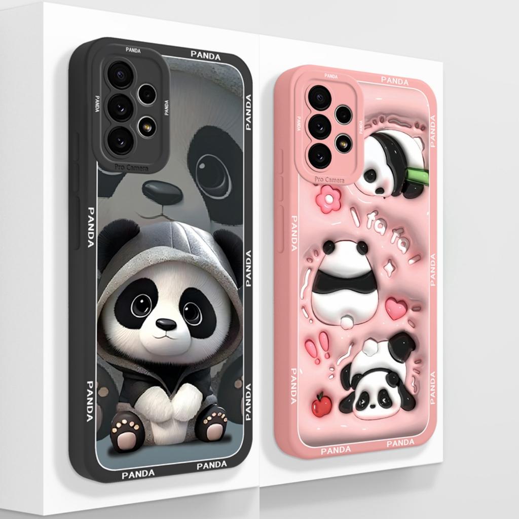 Cute Panda Case For Samsung Galaxy A72 Fundas Camera Protection Back Cover For Samsung A 72 4G 5G Soft Liquid Silicone Bumper