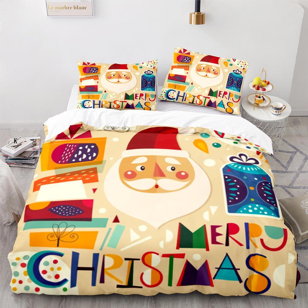 3d Three-piece Set European and American Size Santa Claus Quilt Cover Home Textiles