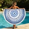 Customized Digital Printing Large Bohemian Floral Terry Microfiber Knitted Round Beach Towel for Summer Home Use