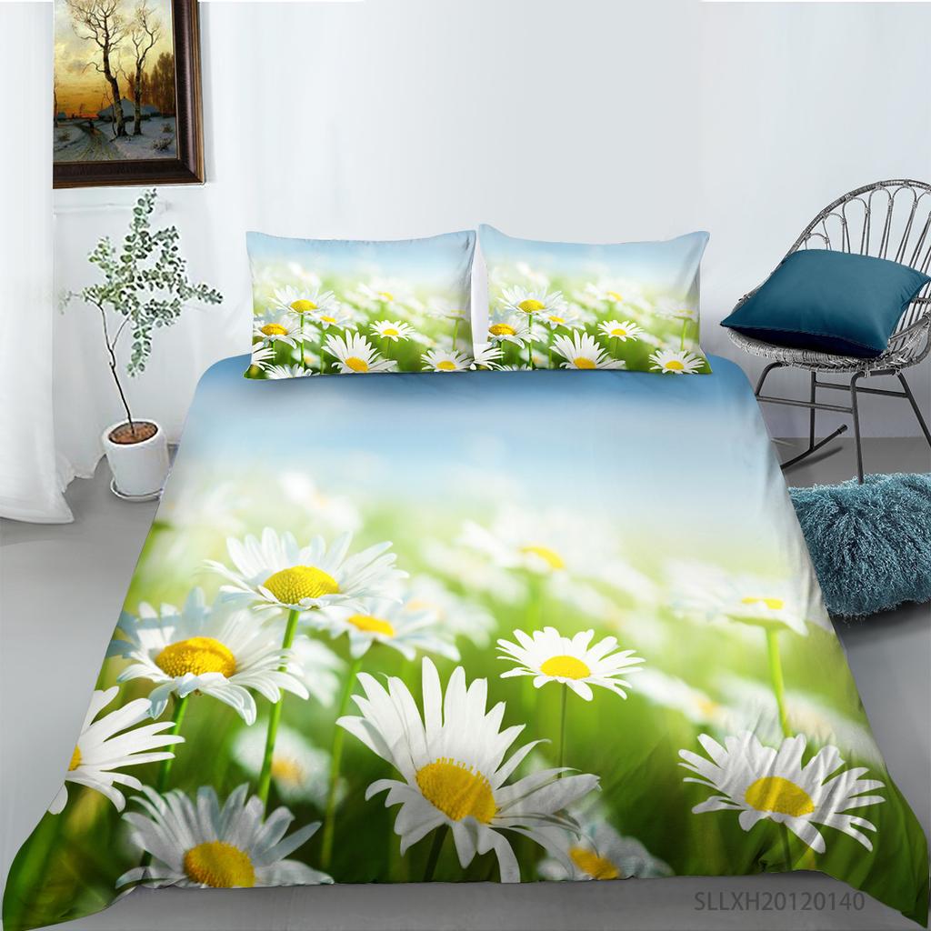 Small Daisy Series Polyester Quilt Cover Pillowcase Two or Three Piece Set 3D Digital Printing