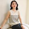 Женский летний полосатый хлопковый трикотажный жилет без рукавов - Модный топ, омолаживающий образ