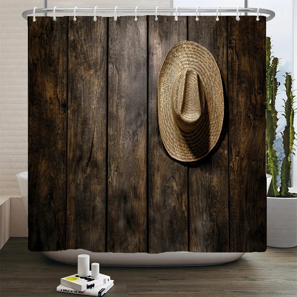Деревенская шторка для душа Винтажные вертикальные деревянные доски Потертый деревенский дизайн из твердых пород дерева Тканевая шторка для ванной комнаты с крючками