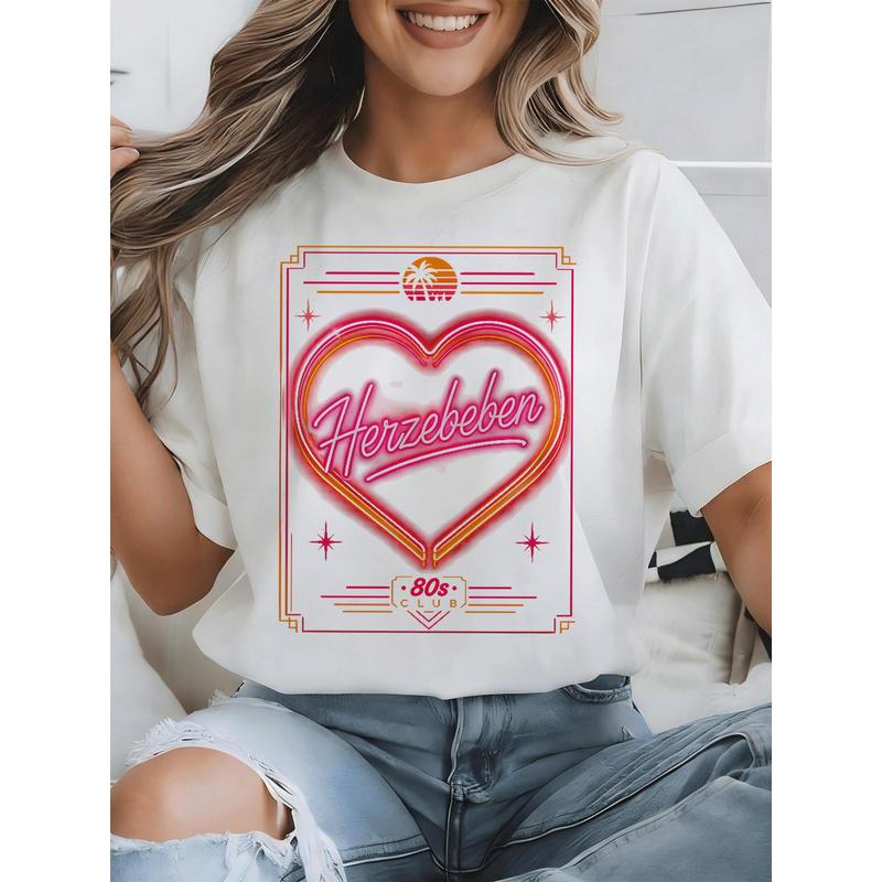 Herzbeben GerUnisex Slogan TShirt s Retro Neon Heart Palm Sunset Vintage Club Casual White Tee