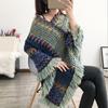Bohemian Autumn Knitted Coat Knitted Comfy Autumn Winter V Neck Colorful Irregular Hem Cloak Coat Sweater