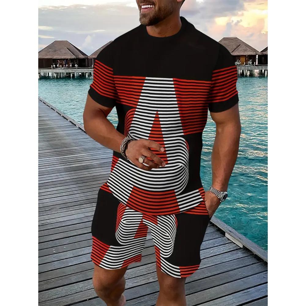 Мужской комплект: футболка и шорты с 3D принтом Королевской Короны, повседневный гавайский комплект