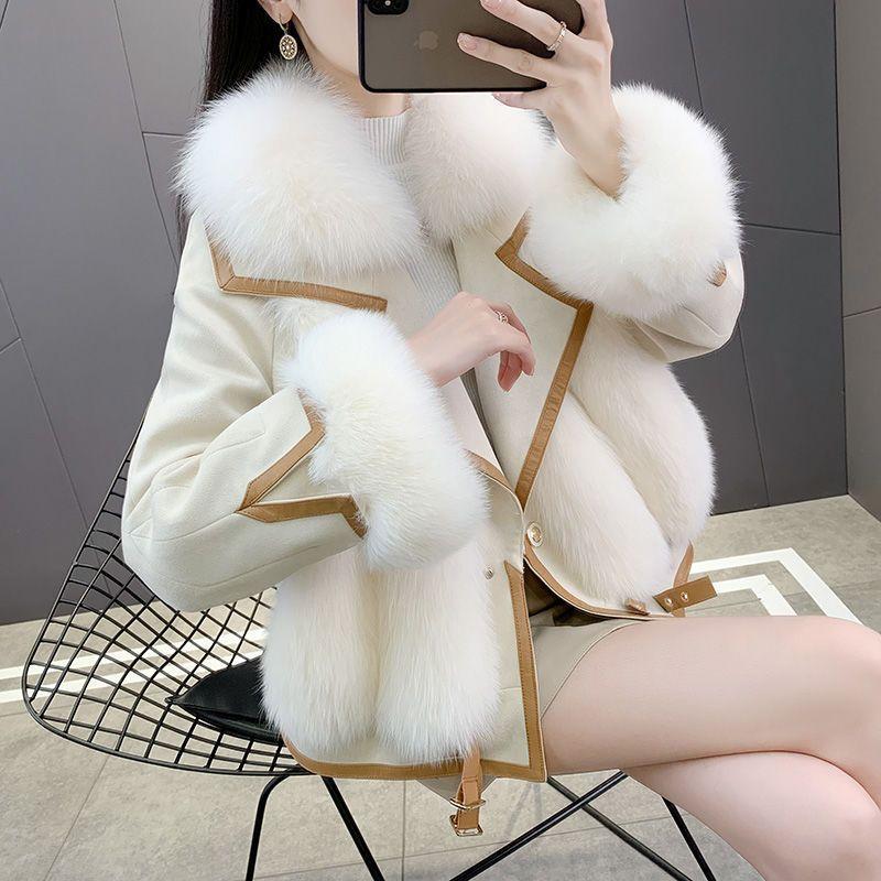European and American new imitation fox fur jacket women's short imitation suede coat light winter clothing