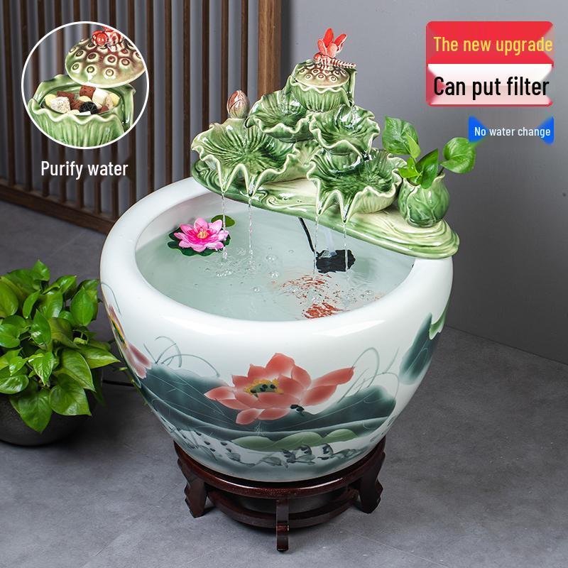 Цзиндэчжэньский аквариум для золотых рыбок: Напольный керамический водный объект для балкона, офиса или гостиной.