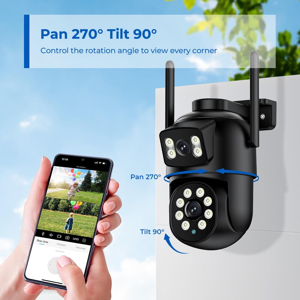 LS VISION 8 МП 4K PTZ IP-камера с двумя объективами, с двойным экраном 4 МП HD 4-кратным цифровым зумом, автоматическим слежением, беспроводная уличная камера видеонаблюдения P6SLTIE