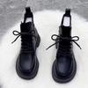 Martin boots women's British style winter velvet new black slim short boots flat bottom side zipper versatile single boots