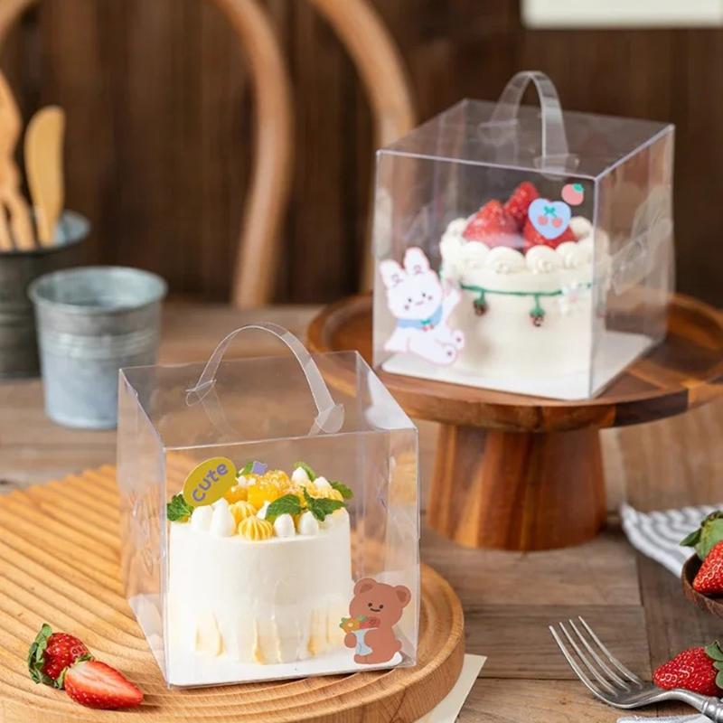 Прозрачная ручка для торта, мини-квадратный мусс, слоеное тесто, пластиковые упаковочные коробки, 5-дюймовая 6-дюймовая маленькая портативная коробка для выпечки десертов