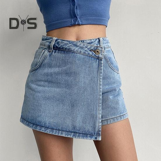 Женские джинсовые шорты с высокой талией в стиле ретро, облегающие, однотонные, поддельные, из двух частей, формальная повседневная одежда