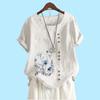 Women Fashion Short Sleeve Top Laides Cotton Linen Blouse Summer&fall Fashion Flower Print Loose T-shirt