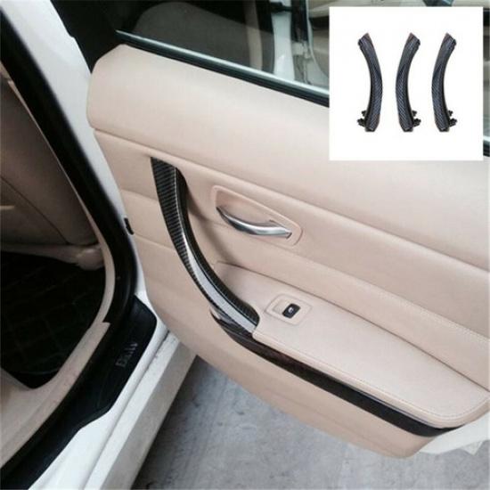 3x Carbon Fiber Left/Right Interior Door Handle Pull Trim For BMW 3 Series E90