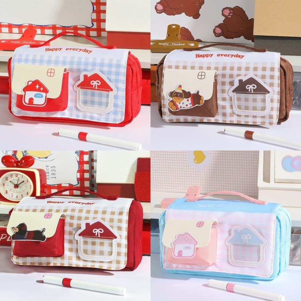 Multi-layer Korean Style Pen Bag Desktop Storage Cloth Stationery Bag Kids Children