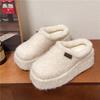 Меховые балетки на платформе женские хлопковые тапочки модная обувь 2025 тренд зимние короткие плюшевые шлепанцы с открытой пяткой повседневные женские туфли