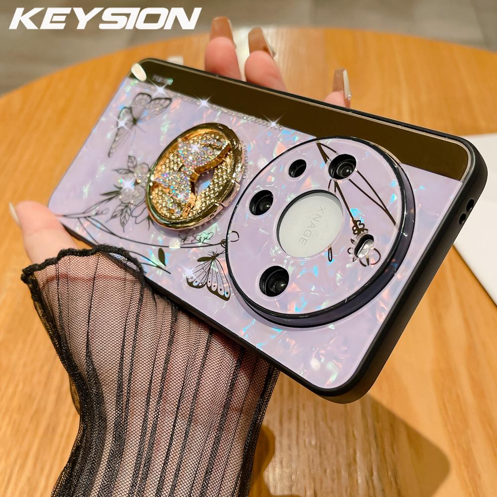 KEYSION Противоударный чехол для Huawei Mate 60 Pro+ 50 40 30 Pro Butterfly Ring Stand Phone Back Cover для Huawei nova 12s 11 10 Pro