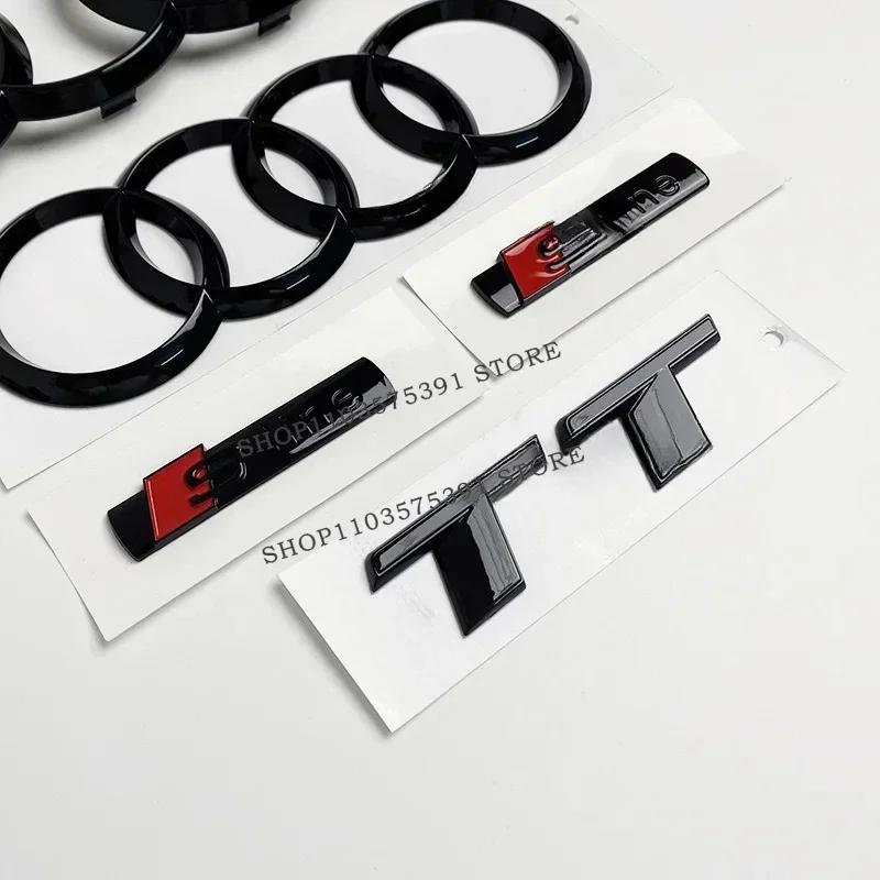 For Q5 TT 2015-2025 4Ring Logo ABS Black Car Hood Front Grill Emblem Rear Trunk Badge TT Sline Emblem Car Accessories