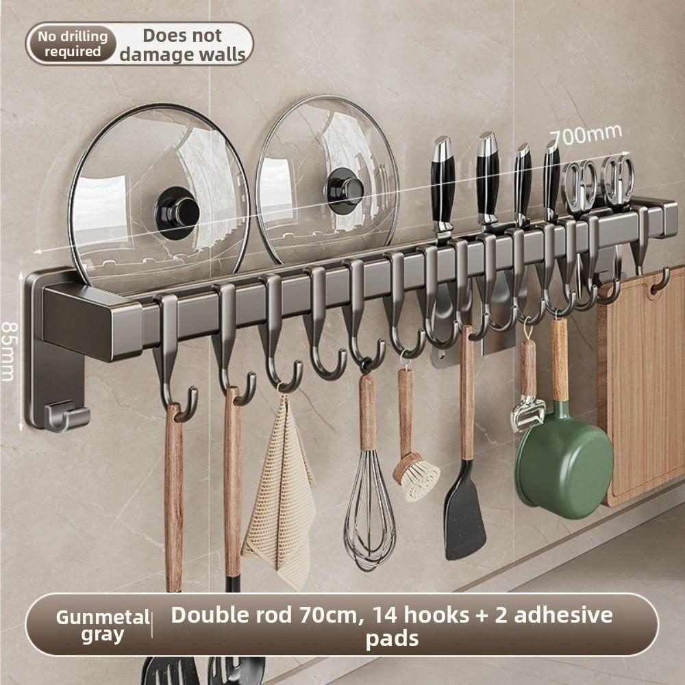 Double Pole Kitchen Organizer Hook Wall Mounted Spatula Storage Rack  Tool Organization