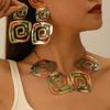 Geometric Alloy Earrings & Necklace Set: Retro Ethnic Holiday Jewelry for Women
