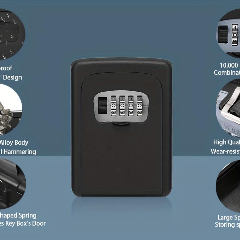 Надежный и вместительный настенный сейф для ключей - Водонепроницаемый, всепогодный металлический кодовый замок с 4-значной комбинацией для домашних ключей, простая установка, черный