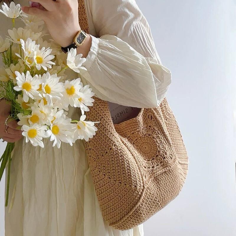 Urban Minimalist Hollowed Cotton Underarm Bag With Open Pocket For Womens Daily Style