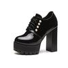 Fashion Spring and Autumn New High-heeled Single Shoes Fashion Solid Lace Up Patent Leather Pumps for Women Chunky Heeled Ladies Shoes
