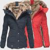 Women's Winter Slim Hooded Jacket with Fur Collar and Zipper