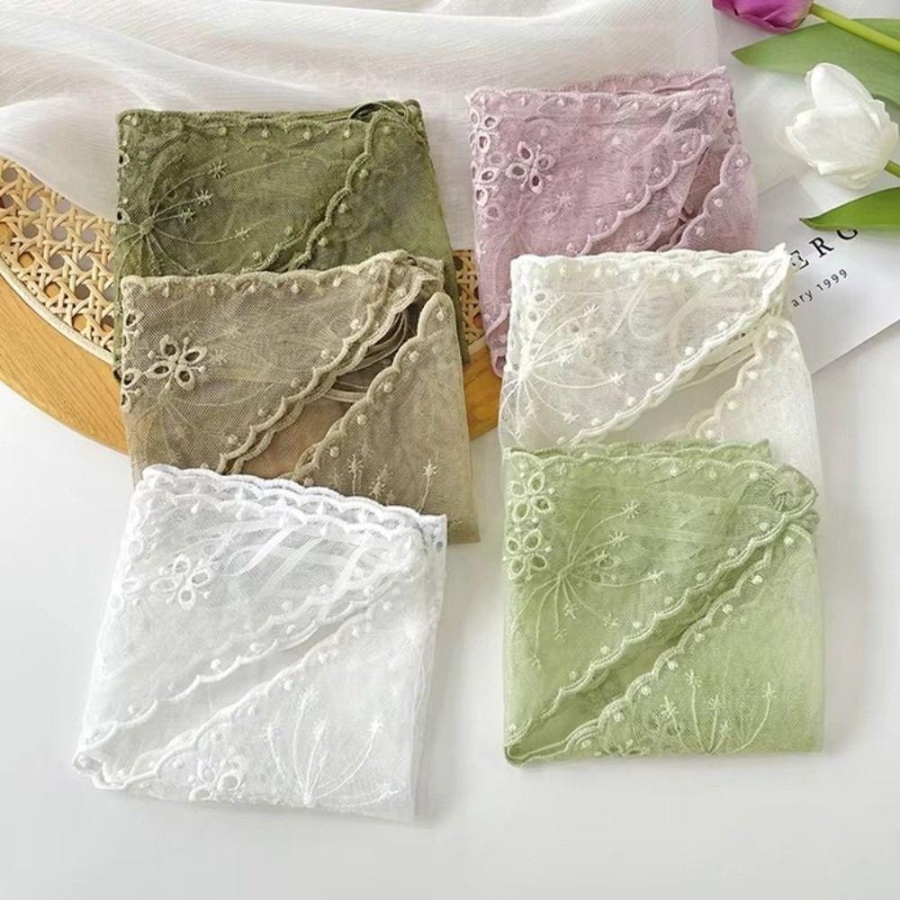 Vintage White Bandanas for Women Thin Sweet Headscarf Casual Lace Flower Hair Scarf Pastoral Style