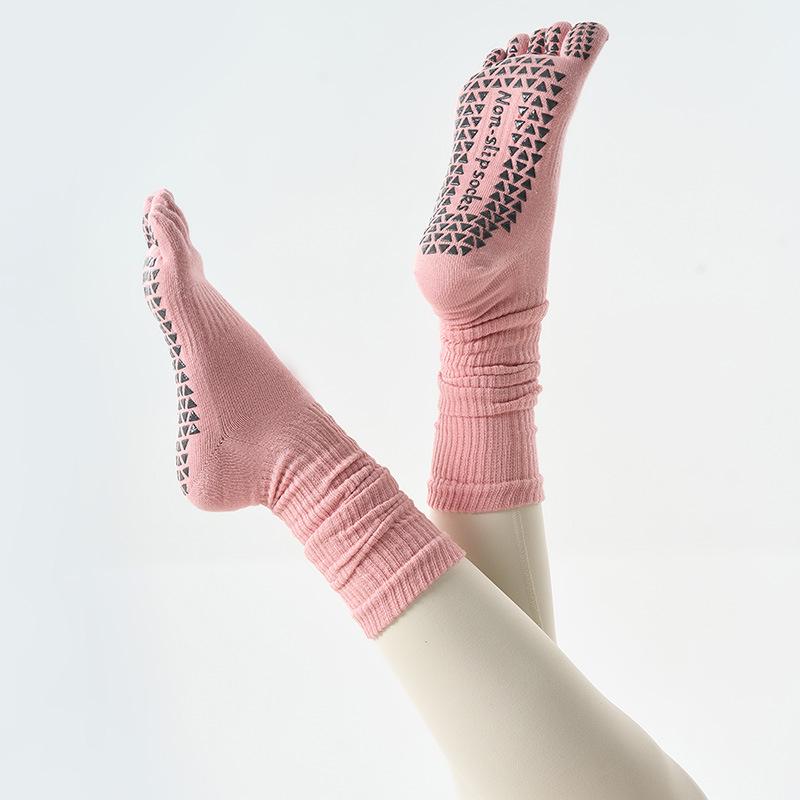 Двухцелевые нескользящие сверхдлинные хлопковые высокие женские носки для йоги с пятью пальцами